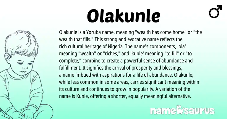 Infographic about Olakunle name meaning, Olakunle is a name from Yoruba, Nigerian origin(s).