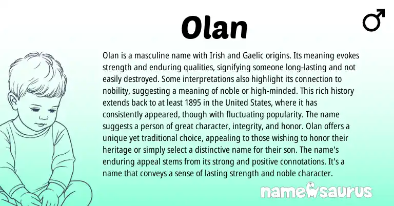 Infographic about Olan name meaning, Olan is a name from Kurdish, Gaelic, Irish origin(s).