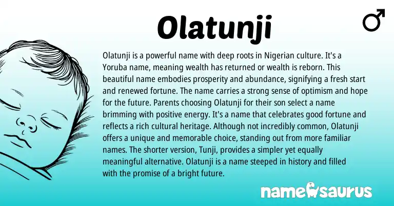 Infographic about Olatunji name meaning, Olatunji is a name from Yoruba, Nigerian origin(s).