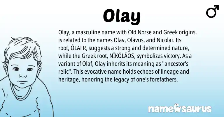 Infographic about Olay name meaning, Olay is a name from Old Norse, Greek origin(s).