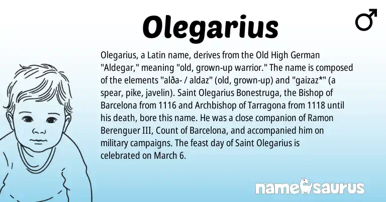 Infographic about Olegarius name meaning, Olegarius is a name from Old High German, Latin origin(s).
