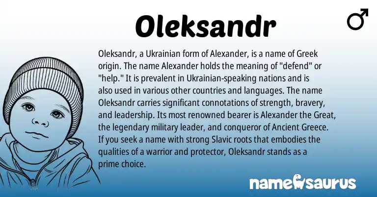 Infographic about Oleksandr name meaning, Oleksandr is a name from Ukrainian, Slavic, Greece, Greek origin(s).