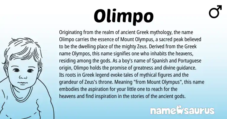 Infographic about Olimpo name meaning, Olimpo is a name from Spanish, Portuguese, Greek origin(s).