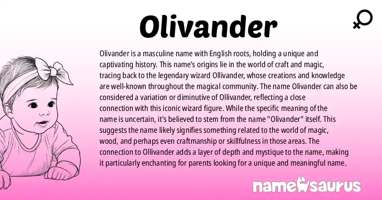 Infographic about Olivander name meaning, Olivander is a name from English origin(s).