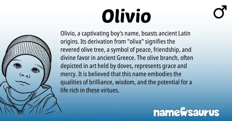 Infographic about Olivio name meaning, Olivio is a name from Greece, Latin origin(s).