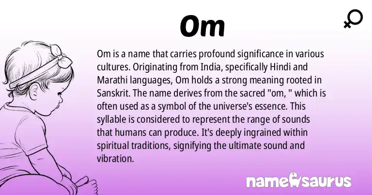Infographic about Om name meaning, Om is a name from Indian, Hindi, Marathi, Indian - Sanskrit origin(s).