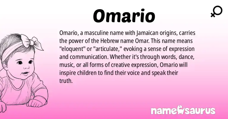 Infographic about Omario name meaning, Omario is a name from Jamaican, Hebrew origin(s).