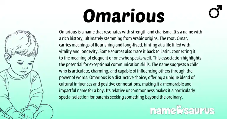 Infographic about Omarious name meaning, Omarious is a name from Latin origin(s).