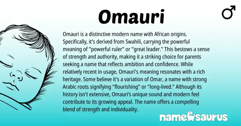 Infographic about Omauri name meaning, Omauri is a name from African, Swahili origin(s).