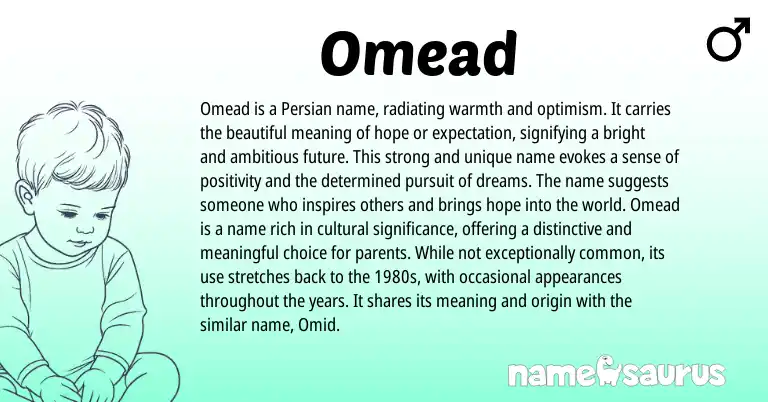 Infographic about Omead name meaning, Omead is a name from Persian origin(s).
