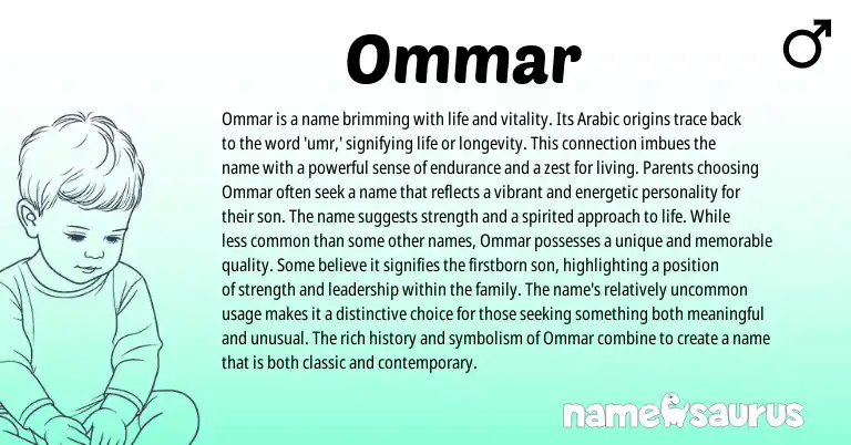 Infographic about Ommar name meaning, Ommar is a name from Arabic origin(s).
