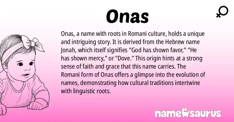 Infographic about Onas name meaning, Onas is a name from Romani origin(s).