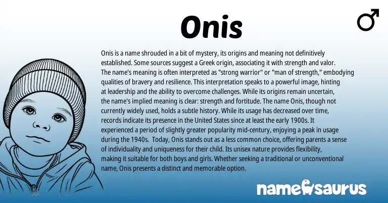 Infographic about Onis name meaning, Onis is a name from English, Greek origin(s).