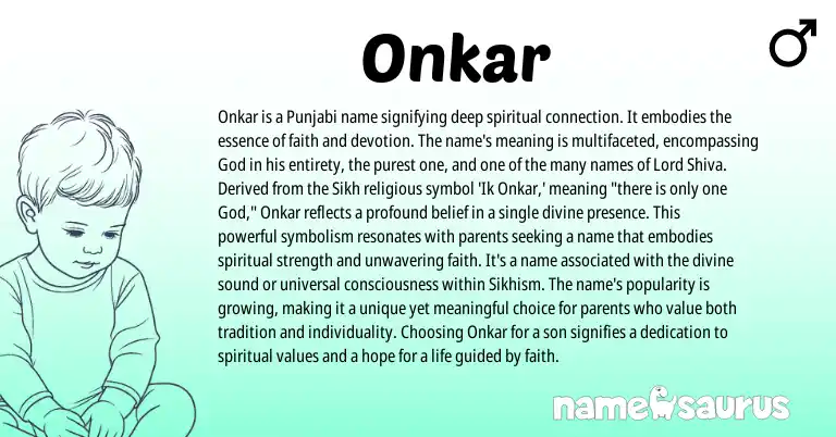 Infographic about Onkar name meaning, Onkar is a name from Indian, Punjabi, Sikh origin(s).