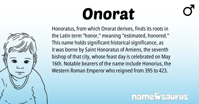 Infographic about Onorat name meaning, Onorat is a name from Roman, Latin origin(s).