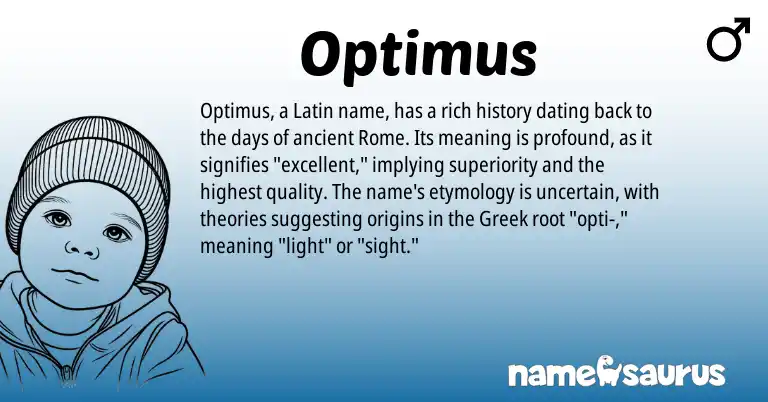 Infographic about Optimus name meaning, Optimus is a name from Latin, Greek origin(s).