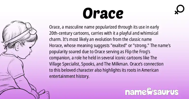 Infographic about Orace name meaning, Orace is a name from Popular Culture, English (American) origin(s).