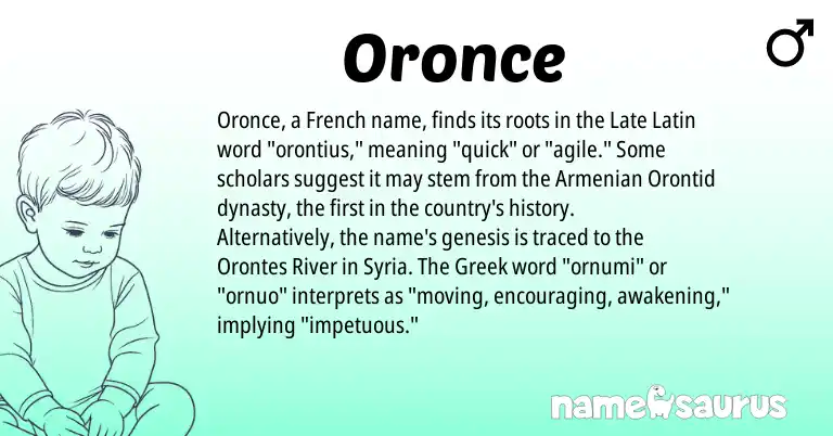 Infographic about Oronce name meaning, Oronce is a name from Armenian, Late Latin, Syria, French, Greek origin(s).