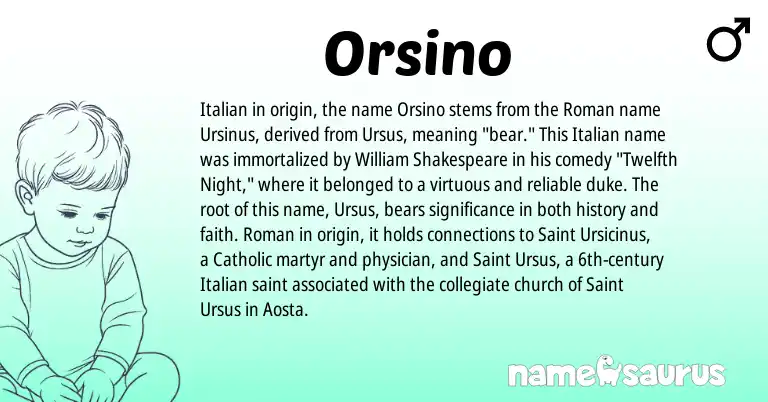Infographic about Orsino name meaning, Orsino is a name from Roman, Italian origin(s).