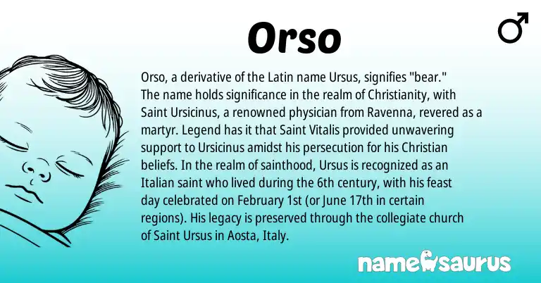 Infographic about Orso name meaning, Orso is a name from Christianity, Latin, Italian origin(s).