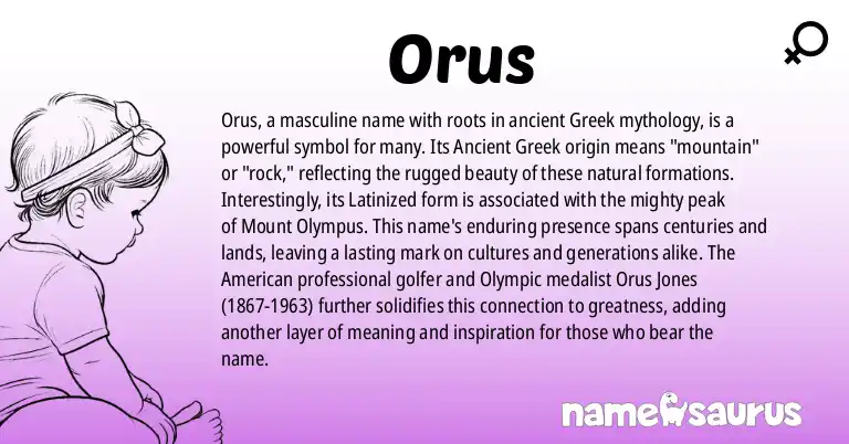 Infographic about Orus name meaning, Orus is a name from Ancient Greek (Latinized), Greek Mythology (Latinized), English (American) origin(s).