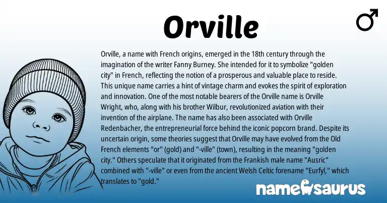 Infographic about Orville name meaning, Orville is a name from Welsh, Frankish, Old French, French, Celtic origin(s).