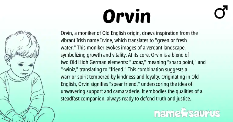 Infographic about Orvin name meaning, Orvin is a name from Irish, Old English, Old High German origin(s).