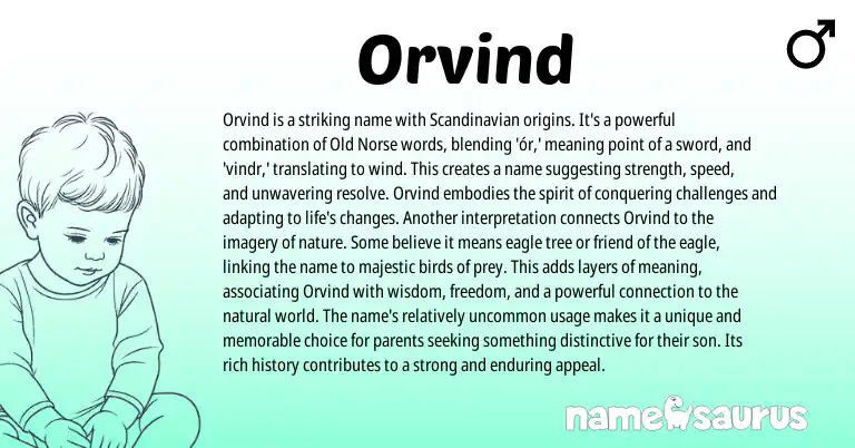 Infographic about Orvind name meaning, Orvind is a name from Scandinavian, Norwegian, Norse origin(s).