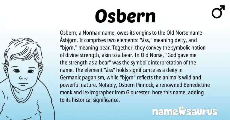 Infographic about Osbern name meaning, Osbern is a name from Old Norse, Norman, Germanic origin(s).