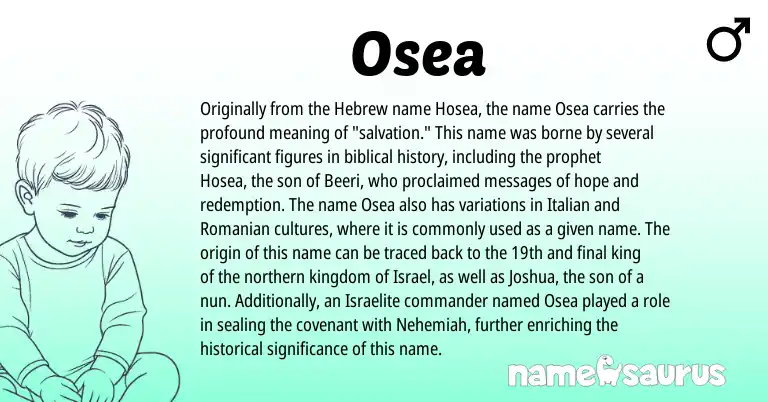 Infographic about Osea name meaning, Osea is a name from Romanian, Hebrew, Italian origin(s).