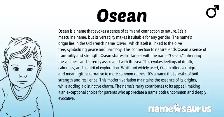 Infographic about Osean name meaning, Osean is a name from French, American origin(s).