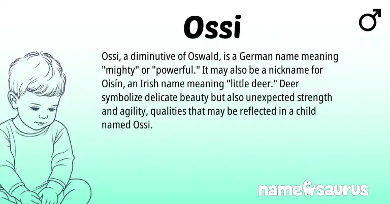 Infographic about Ossi name meaning, Ossi is a name from Irish, German origin(s).