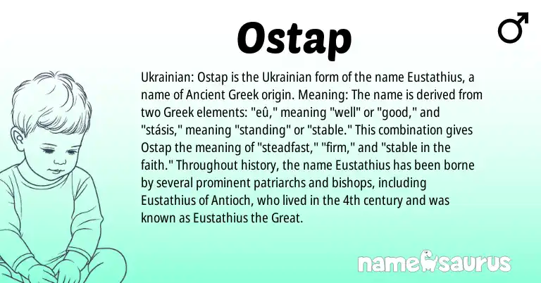 Infographic about Ostap name meaning, Ostap is a name from Ukrainian, Ancient Greek, Greek origin(s).