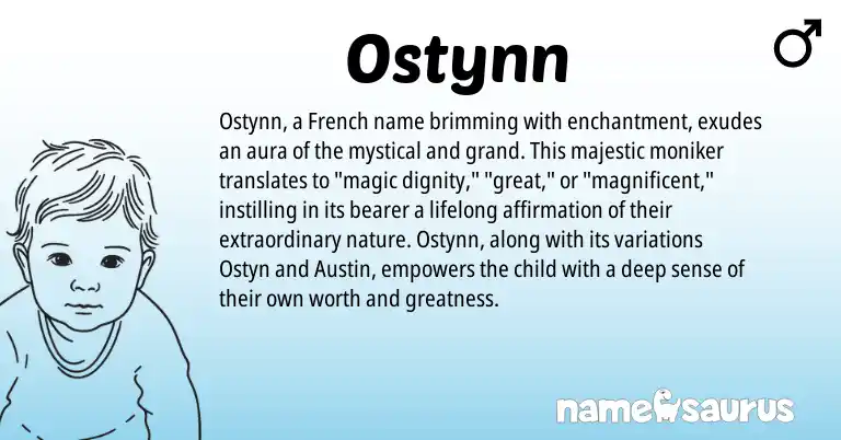 Infographic about Ostynn name meaning, Ostynn is a name from French origin(s).