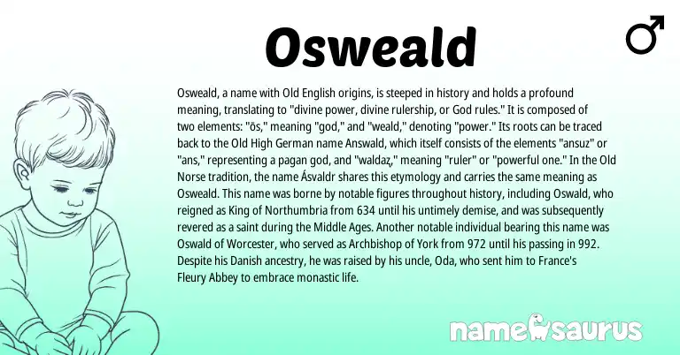 Infographic about Osweald name meaning, Osweald is a name from Old High German, Old English, Danish, Old Norse origin(s).