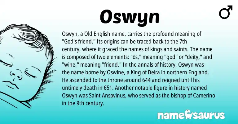 Infographic about Oswyn name meaning, Oswyn is a name from Old English, England origin(s).