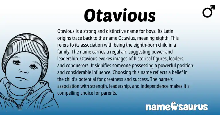 Infographic about Otavious name meaning, Otavious is a name from Latin origin(s).