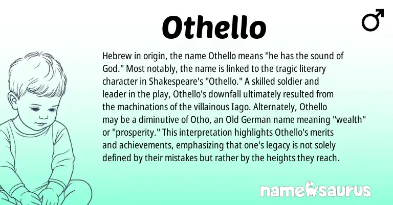 Infographic about Othello name meaning, Othello is a name from Old German, Hebrew origin(s).