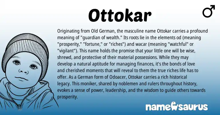 Infographic about Ottokar name meaning, Ottokar is a name from Old German, German origin(s).