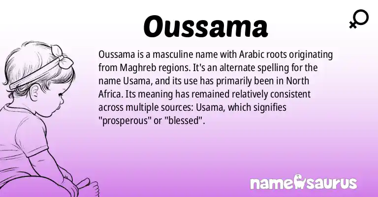 Infographic about Oussama name meaning, Oussama is a name from Arabic (Maghrebi) origin(s).