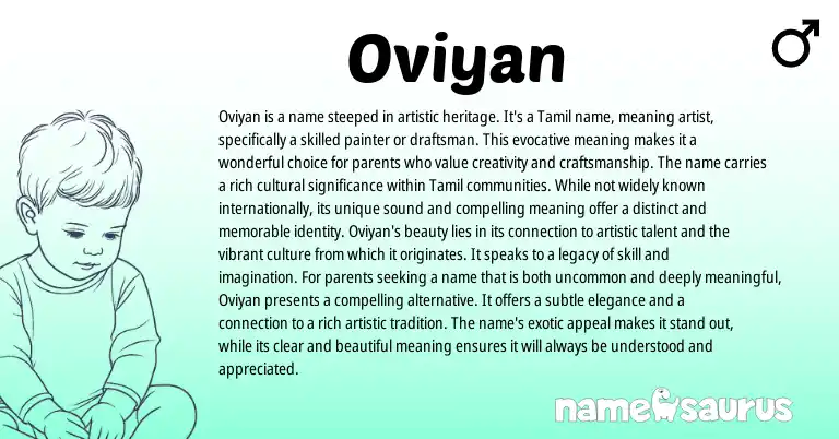 Infographic about Oviyan name meaning, Oviyan is a name from Indian origin(s).