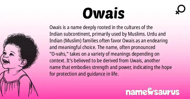 Infographic about Owais name meaning, Owais is a name from Urdu, Indian (Muslim) origin(s).