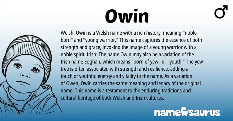 Infographic about Owin name meaning, Owin is a name from Irish, Welsh origin(s).