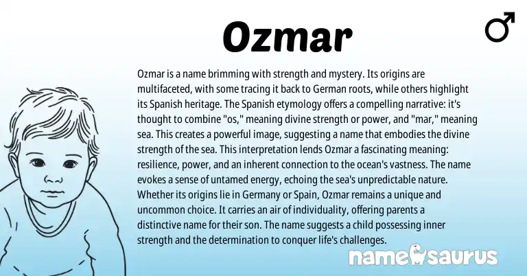 Infographic about Ozmar name meaning, Ozmar is a name from Spanish origin(s).