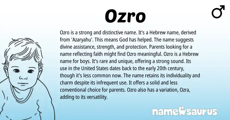 Infographic about Ozro name meaning, Ozro is a name from Hebrew, English origin(s).