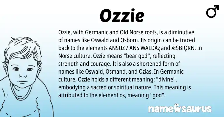 Infographic about Ozzie name meaning, Ozzie is a name from Old Norse, Germanic, Norse origin(s).