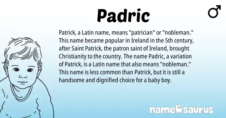Infographic about Padric name meaning, Padric is a name from Ireland, Christianity, Latin origin(s).