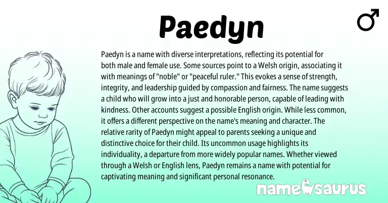Infographic about Paedyn name meaning, Paedyn is a name from Welsh origin(s).