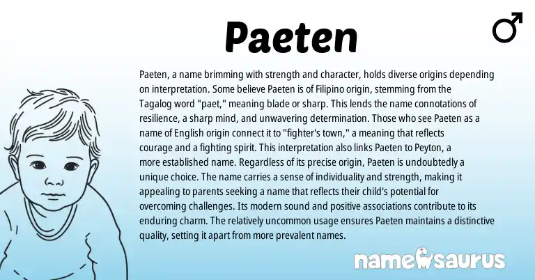Infographic about Paeten name meaning, Paeten is a name from Filipino, Tagalog origin(s).