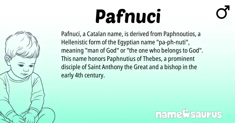 Infographic about Pafnuci name meaning, Pafnuci is a name from Egyptian, Catalan origin(s).